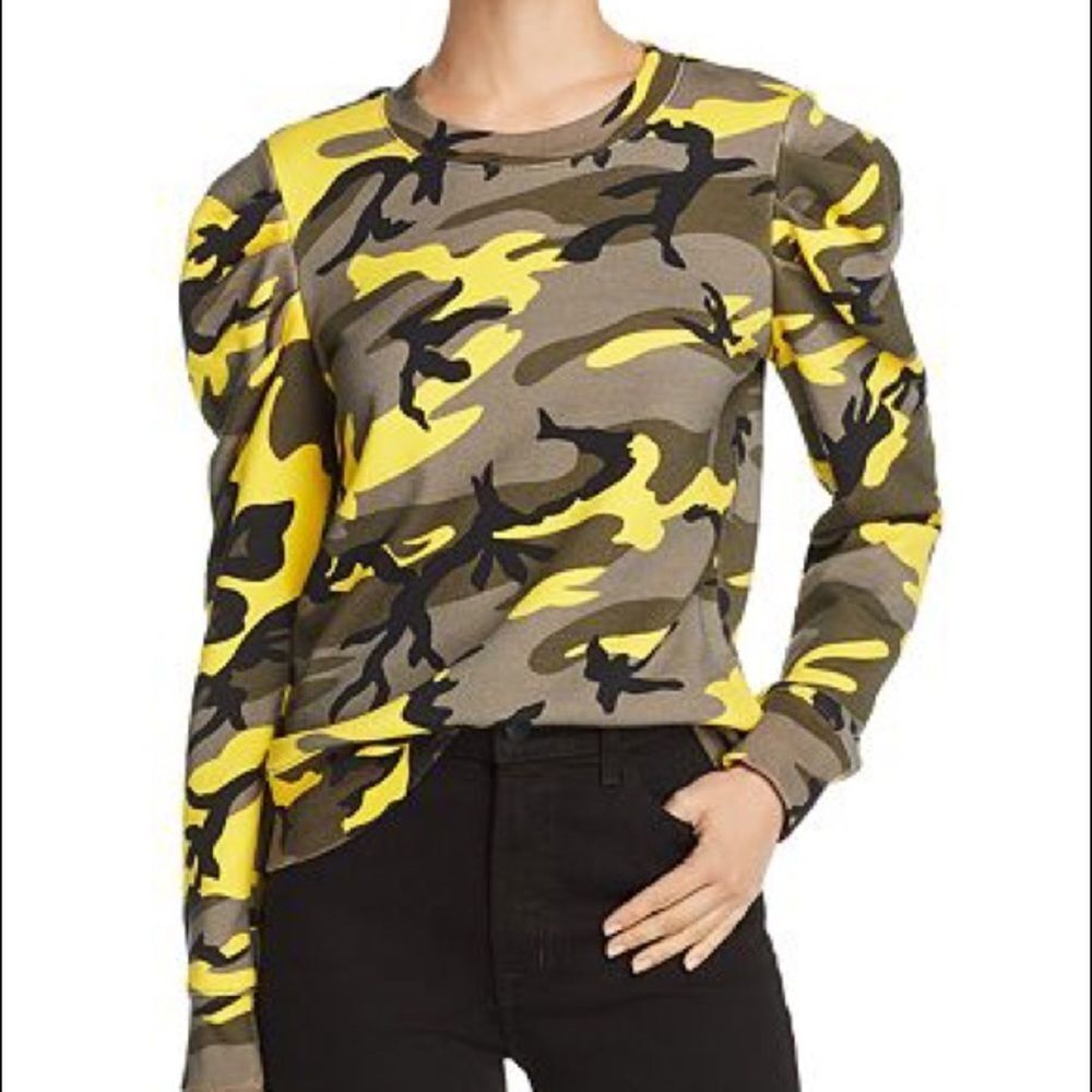 - 🎀Pam & GELA puff shoulder cotton sweatshirt in pop camo medium